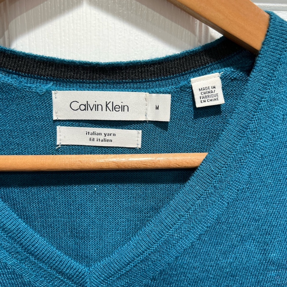Calvin Klein V-Neck Teal Color Sweater, Medium - Picture 6 of 14